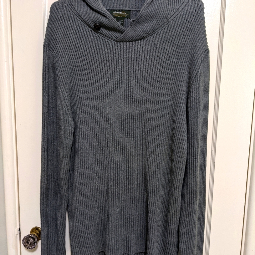 Eddie Bauer Men's Heathered Grey Size Tall Large Cowlneck Knit Sweater